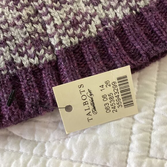 NWT Talbots Knit Hat & Scarf Set Purple Pattern Wool Blend - Picture 6 of 11